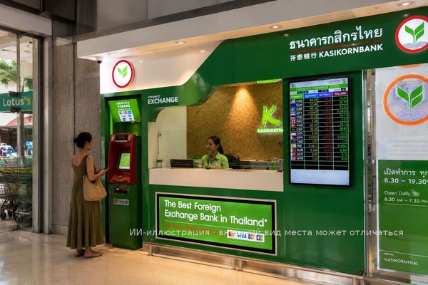 Обмен валюты в отделении Kasikorn Bank (зеленый)