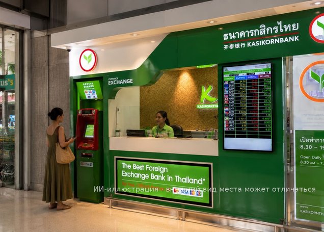 Обмен валюты в отделении Kasikorn Bank (зеленый)